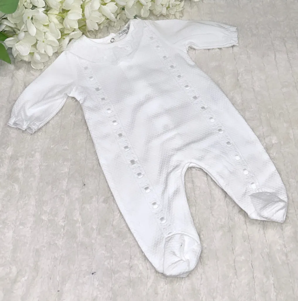 White waffle ribbon sleepsuit