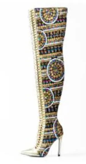 Winter Shoes Women SHiny Sequined Cloth Over the Knee Thigh High Boots Cross Tied International Show Boots Women