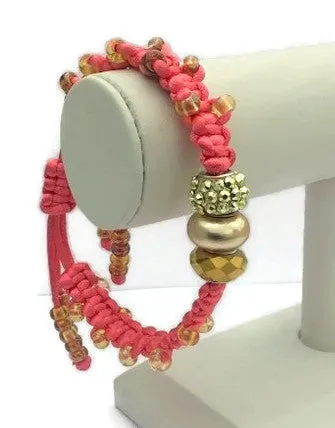Woman handmade beaded macrame bracelet, The coral pink bracelet, boho chic