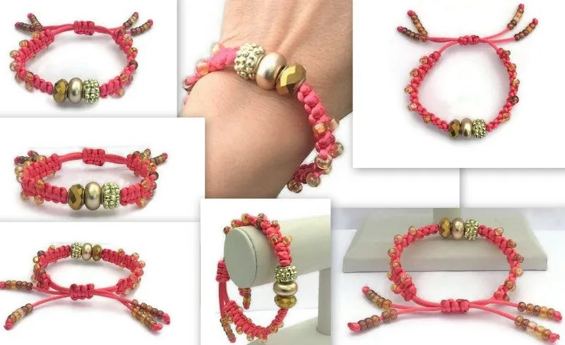 Woman handmade beaded macrame bracelet, The coral pink bracelet, boho chic