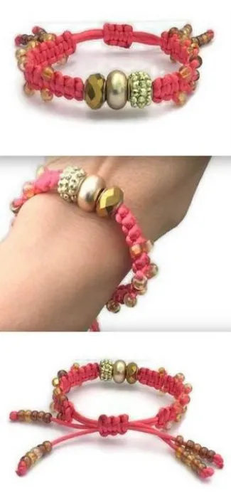 Woman handmade beaded macrame bracelet, The coral pink bracelet, boho chic