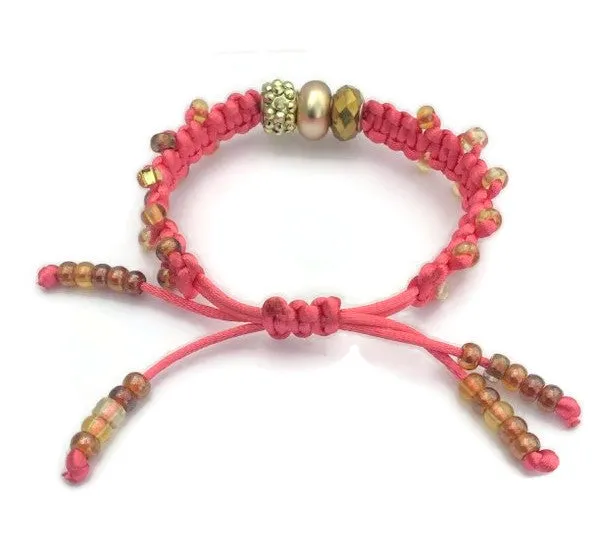 Woman handmade beaded macrame bracelet, The coral pink bracelet, boho chic