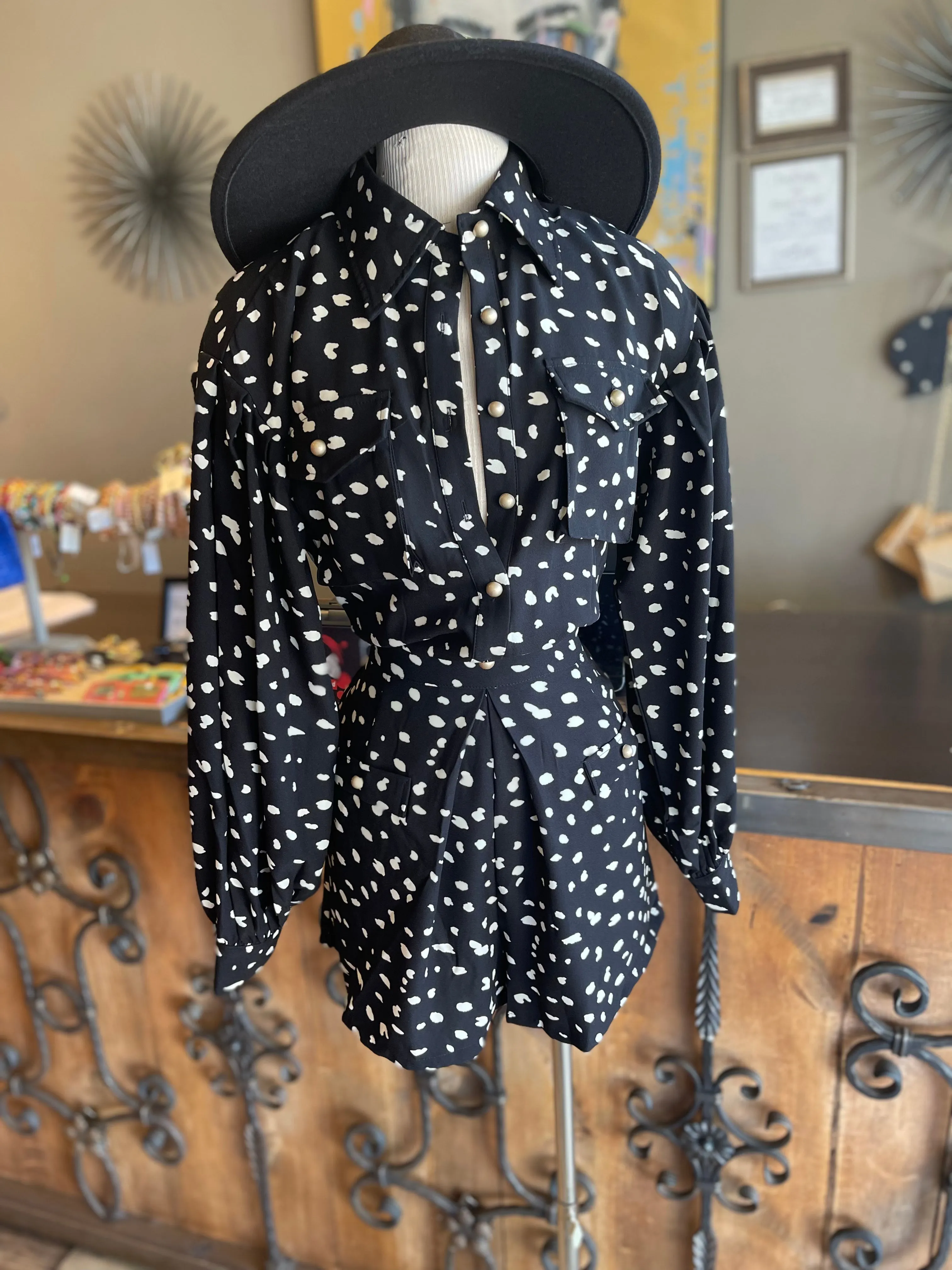 Woven Collared Dotted Romper