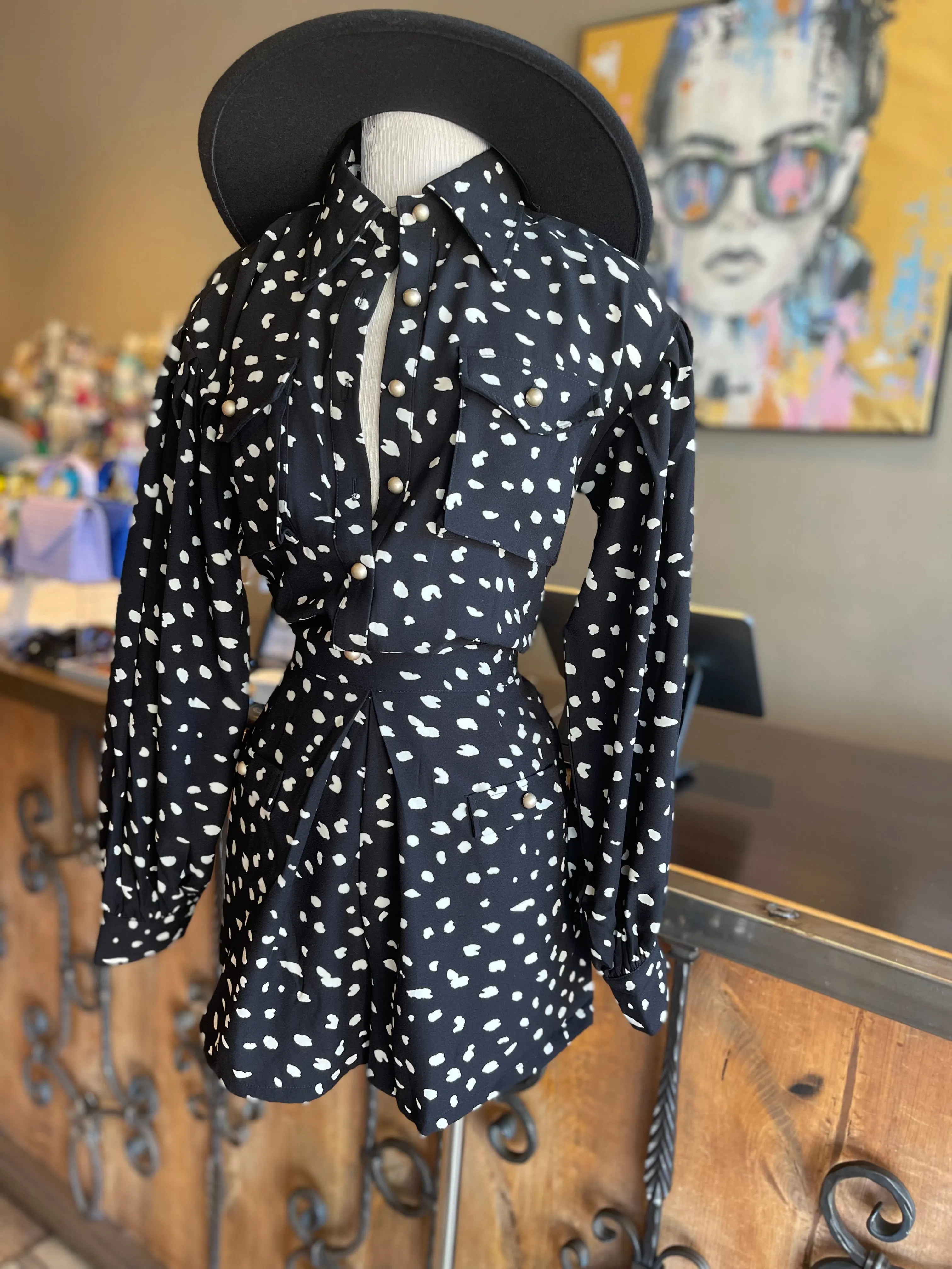 Woven Collared Dotted Romper