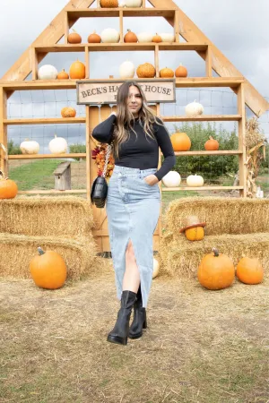 Woven Criss Cross Denim Long Skirt
