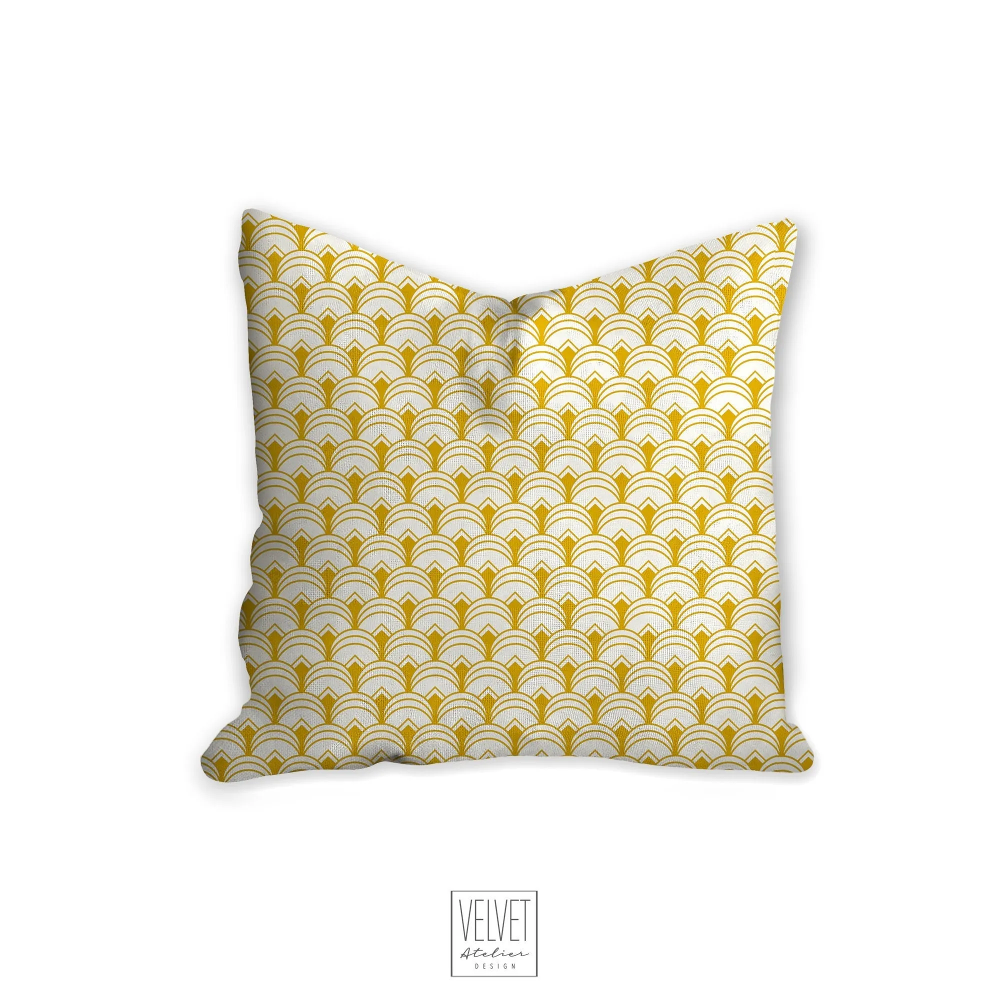 yellow art deco pillow, scalloped pattern, throw pillow, retro, interior design, modern pillow, Interior decor, pillow cover, home accents
