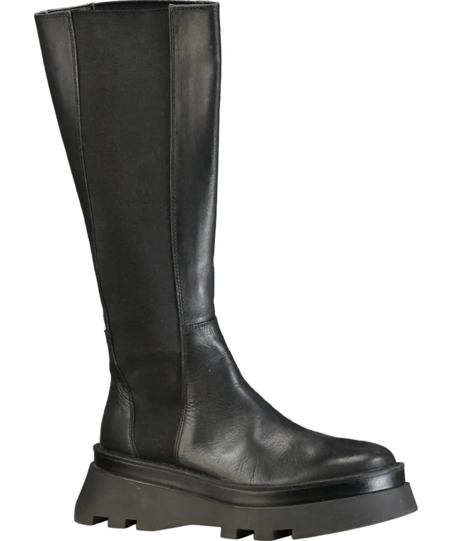 ZARA Black Lug Sole Leather Boots UK 7 EU 40 👠