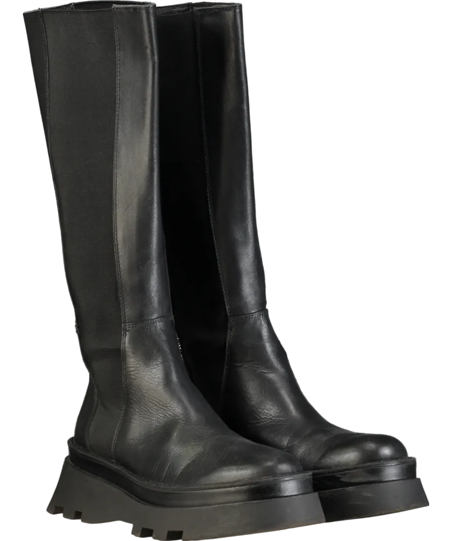 ZARA Black Lug Sole Leather Boots UK 7 EU 40 👠
